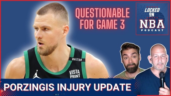 Celtics kristaps porzingis suffers rare leg injury questionable for nba finals g3