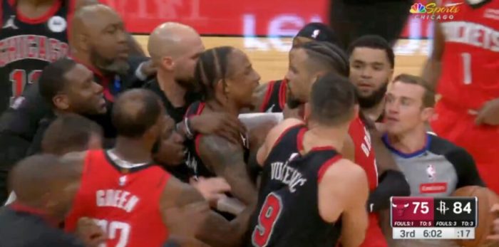 Demar derozan shades dillon brooks after altercation ejection in bulls vs rockets