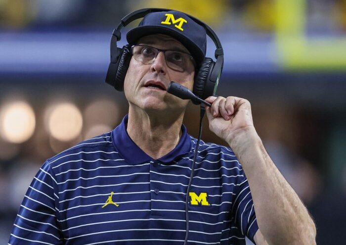 Jim harbaugh michigan were discussing highest paid cfb hc contract pre chargers move